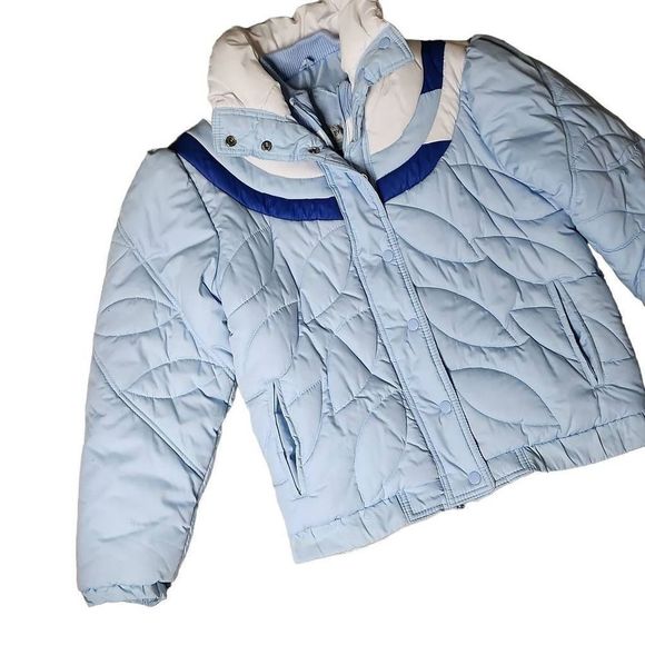 Vintage ski jacket toppe by Joanne baby blue onion stitch mock neck full zip - Picture 5 of 9